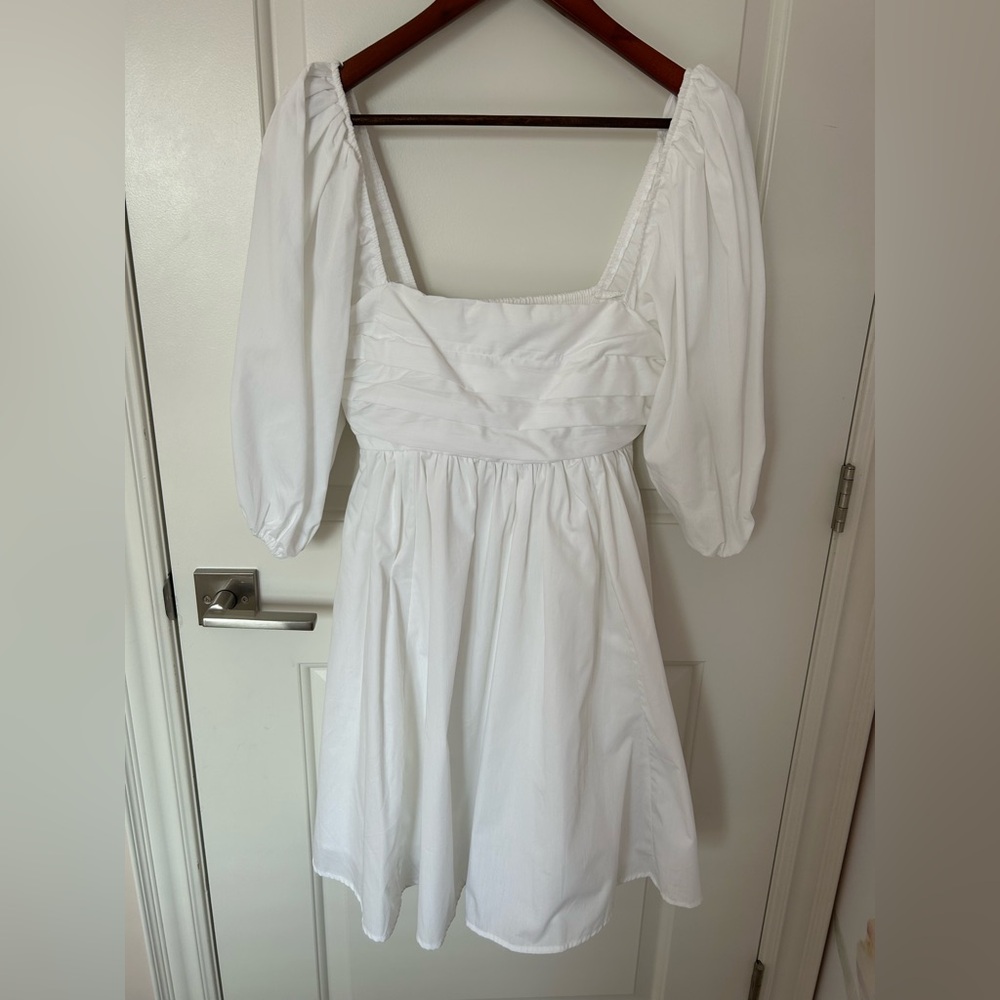 Abercrombie & Fitch Emerson Poplin Puff Sleeve Ruched Mini Dress White szXS tall - Picture 11 of 12